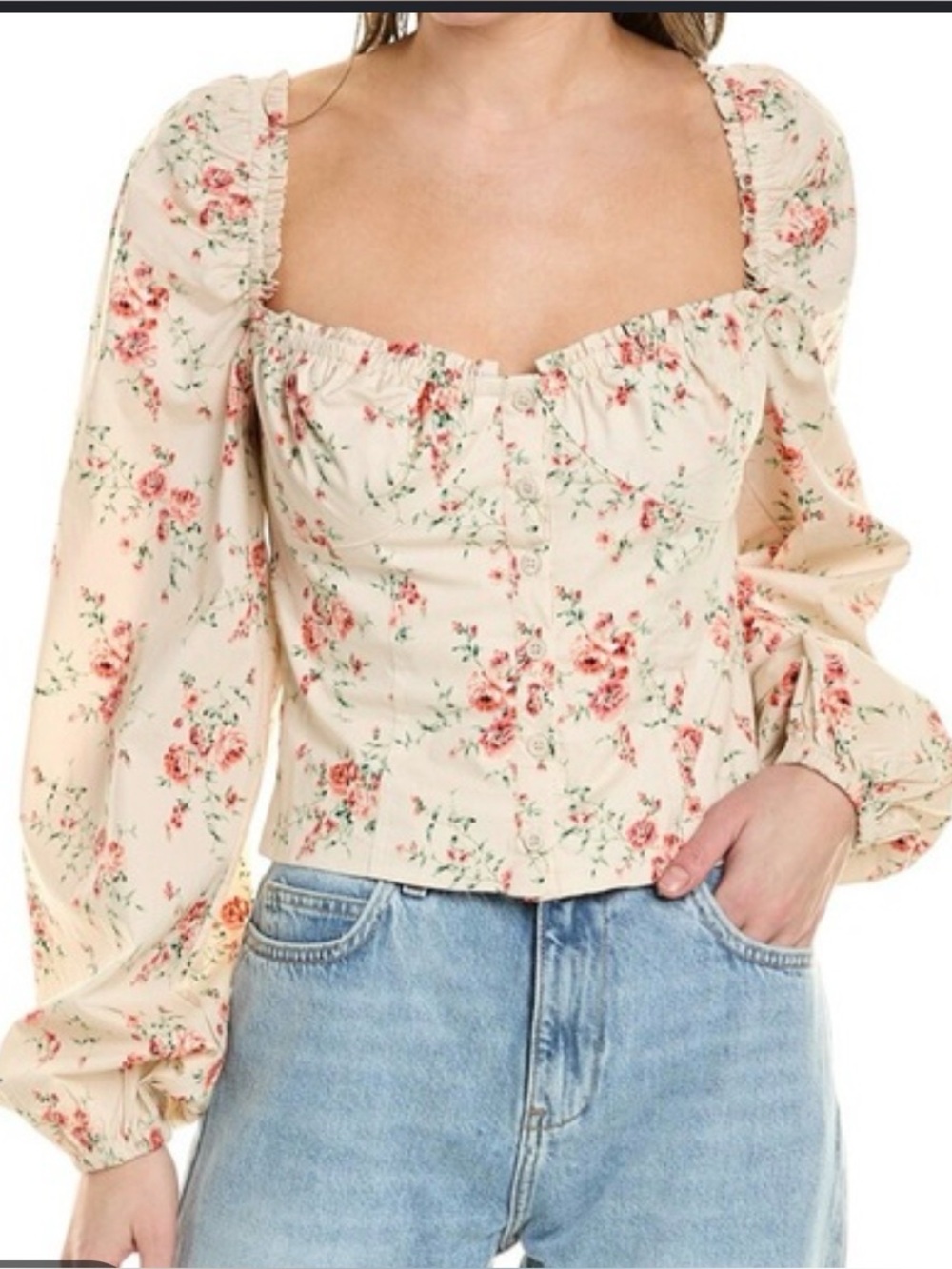 WEWOREWHAT Floral Crop Top Puff Sleeve Cottagecore Romantic Festival Blouse Sz S